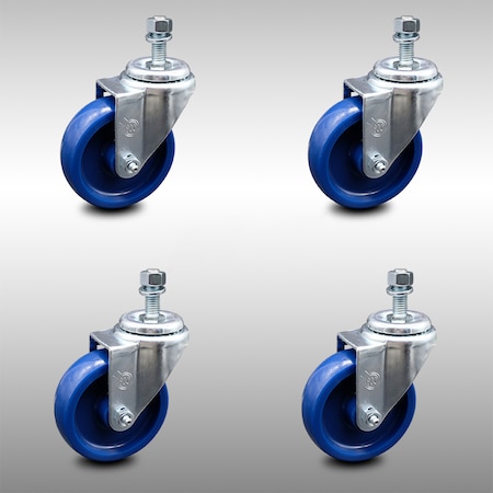 Service Caster 4 Inch SS Solid Polyurethane Wheel Swivel 10mm Threaded Stem Caster Set SCC SCC-SSTS20S414-SPUS-M1015-4